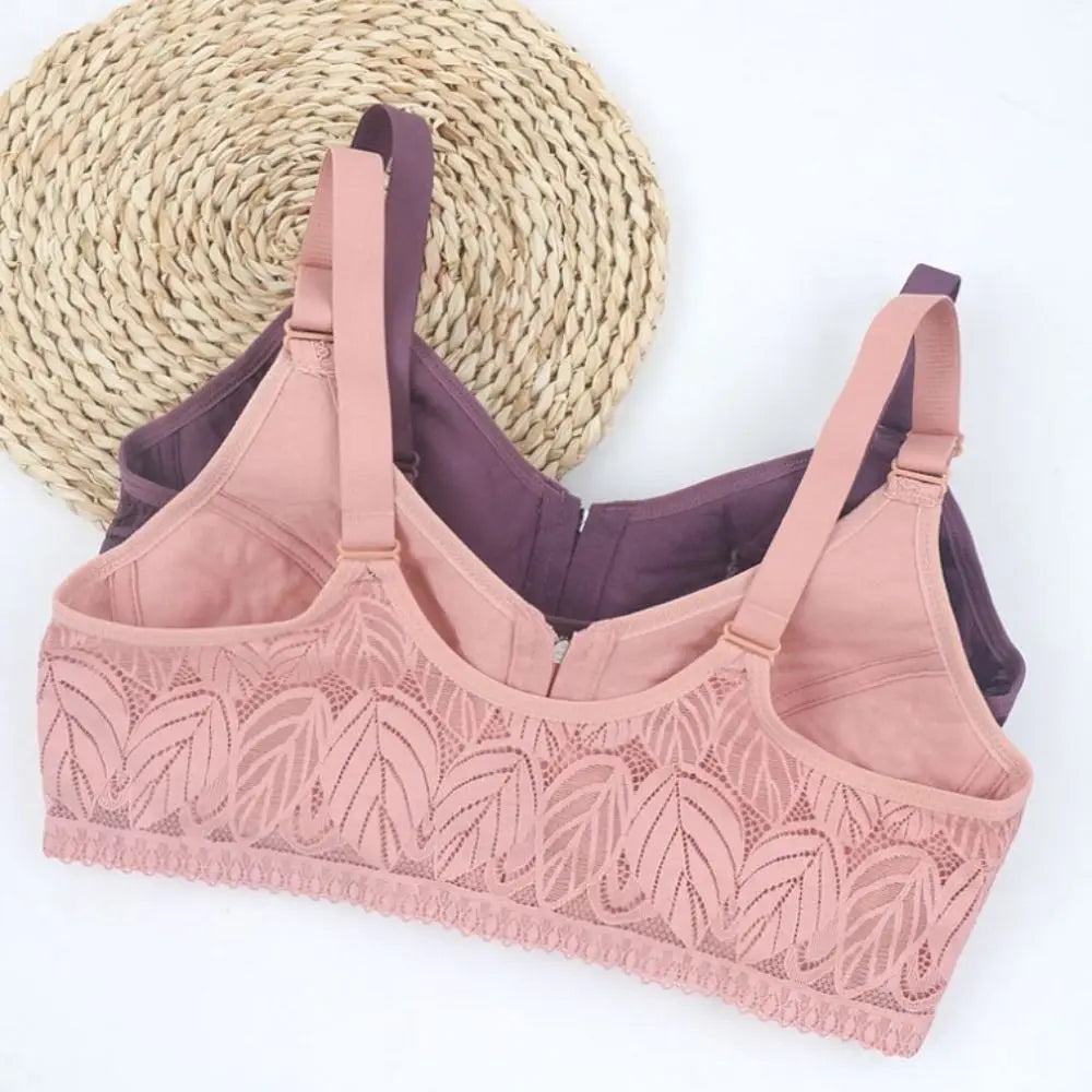 HEALMEYOU Women's Wireless Push-Up Bra – Front Closure, Full Cup, Geometric Pattern