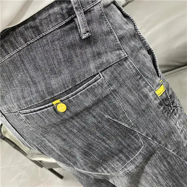 Fashionable Summer Autumn Luxury Cotton Trousers for Men Slim Solid Jeans with Stretch Classic Casual and Formal Wear Grey Jeans