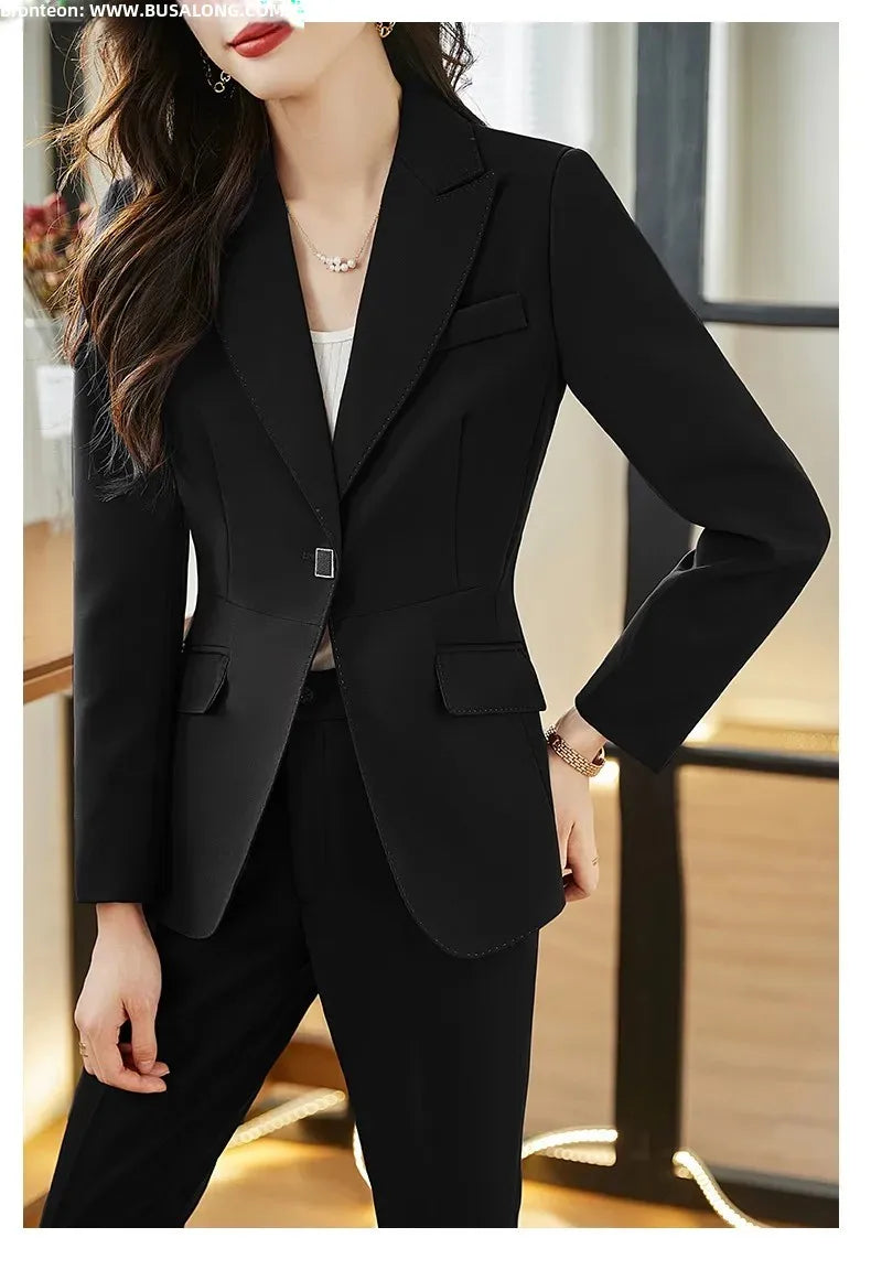 Busalong Autumn/Winter Women's Long Sleeve Professional Western-style Elegant Trousers for Interview Sales Workwear