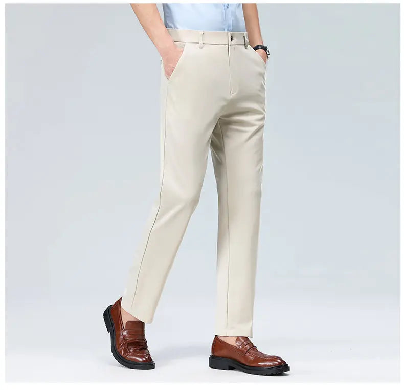 Men's Stretchy Casual Business Pants Spring Summer Breathable Full Length Home Work Trousers