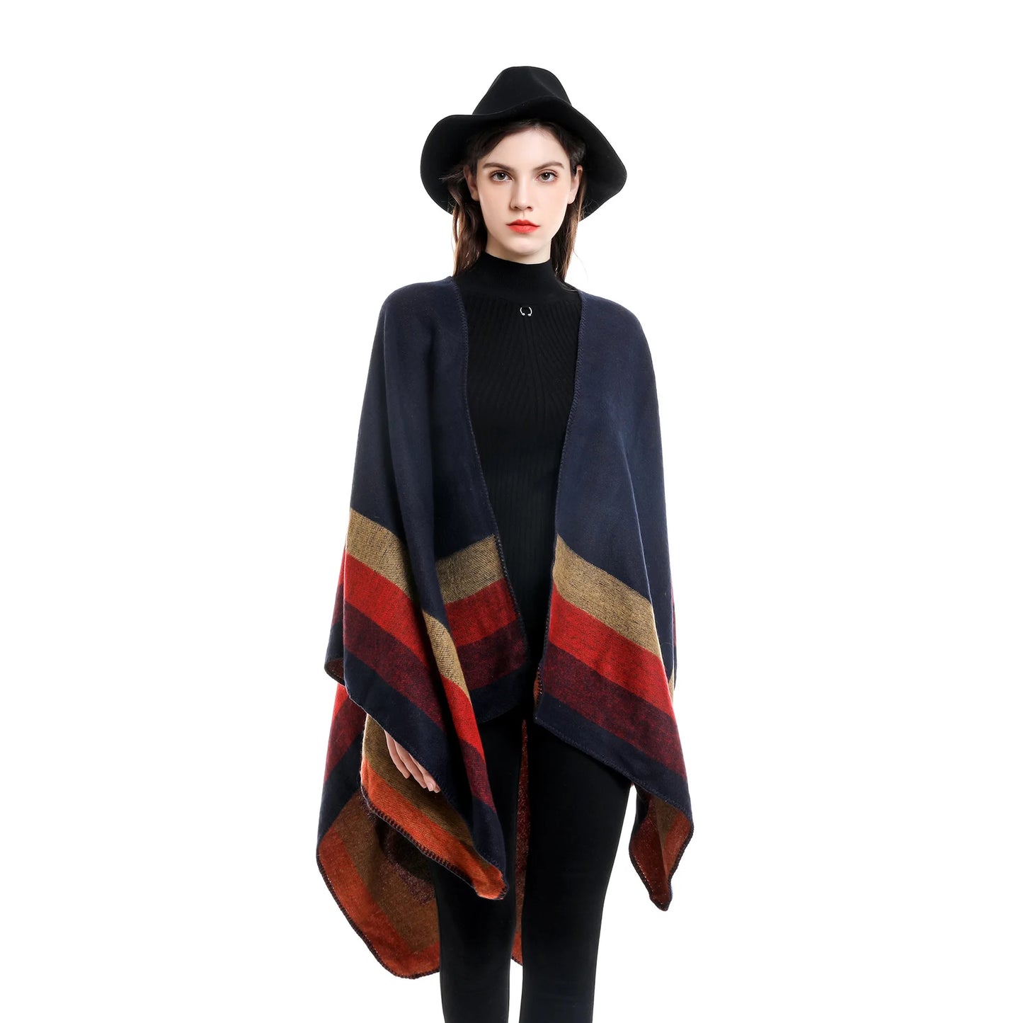 2024 New Fashion Winter Warm Plaid Ponchos And Capes For Women Oversized Shawls and Wraps up Cashmere Pashmina Female Bufanda Mujer