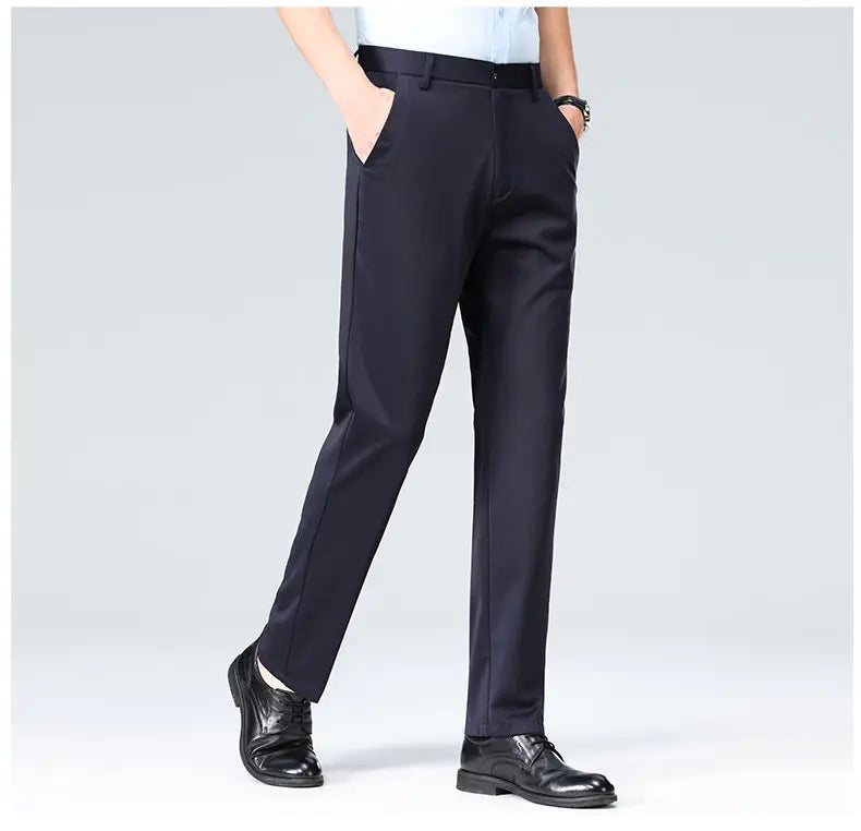 Men's Stretchy Casual Business Pants Spring Summer Breathable Full Length Home Work Trousers