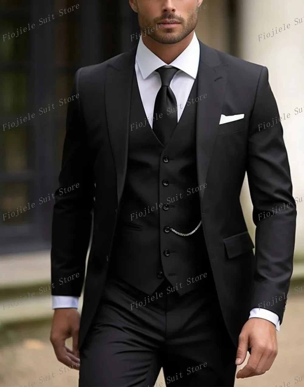 Fiojiele Men's Formal Wedding Suit - Cotton-Polyester Blend, Single Breasted, Four-Season Comfort