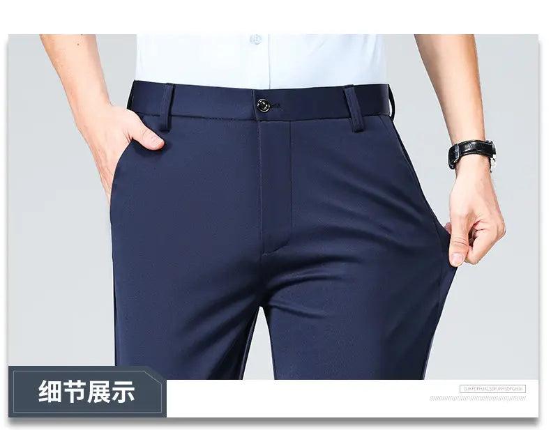 Men's Stretchy Casual Business Pants Spring Summer Breathable Full Length Home Work Trousers