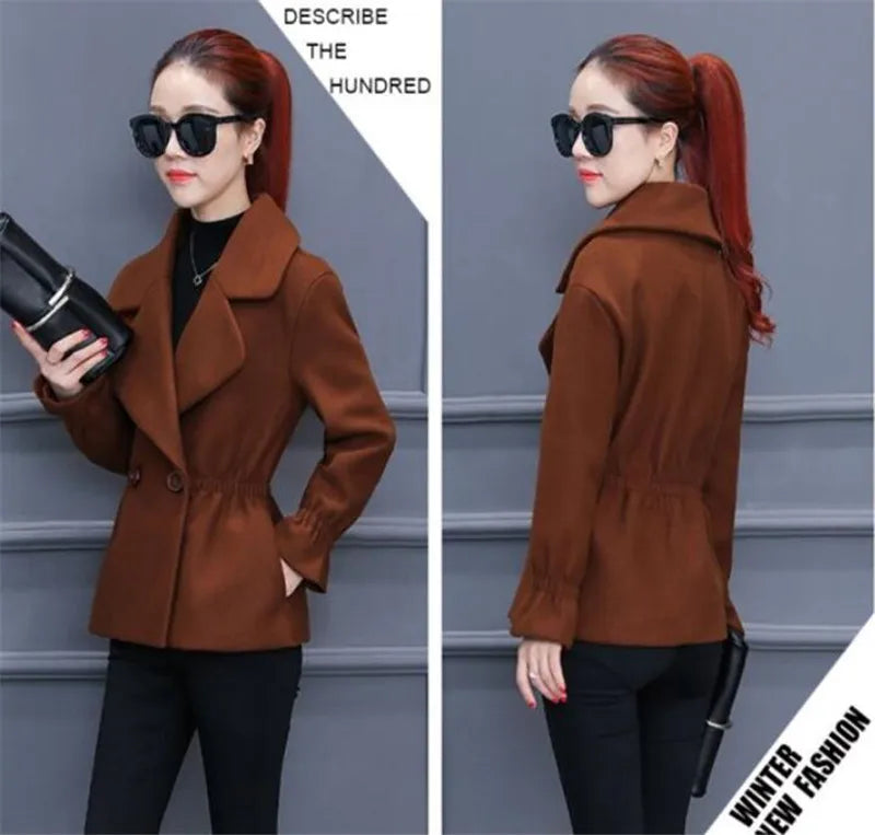 Elegant winter 100% wool Tops Female  coat for Autumn Winter Casual Short Jacket Double-Breasted Outerwear