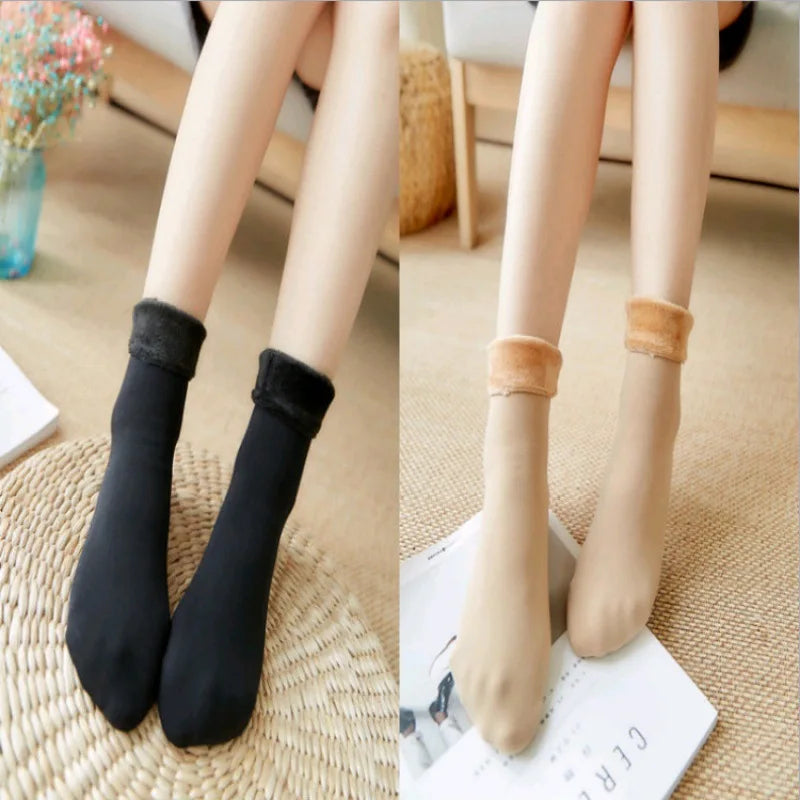 Velvet Women Winter Warm Thicken Socks, Thermal Soft Casual Solid Colour Wool Cashmere Home Snow Boots Floor Sock 1Pairs