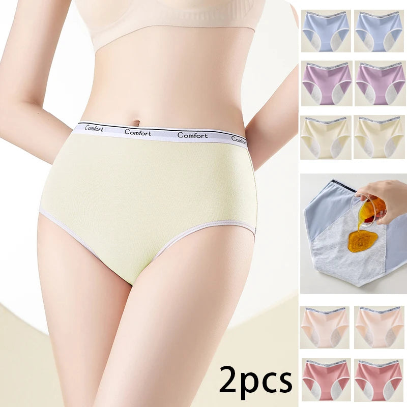 2pcs Girl Menstrual Panties Physiological Briefs Ladies Period Leak Proof Panty High Waist Cotton Underwear