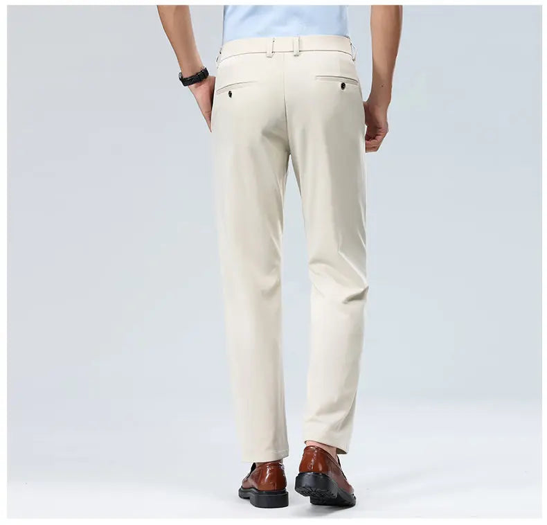 Men's Stretchy Casual Business Pants Spring Summer Breathable Full Length Home Work Trousers