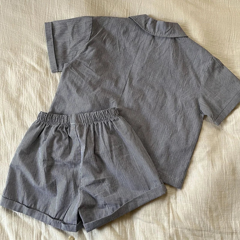 MILANCEL Unisex Summer Cotton Clothing Set for Kids (Ages 4–6) – Striped Short Sleeve Shirt and Shorts
