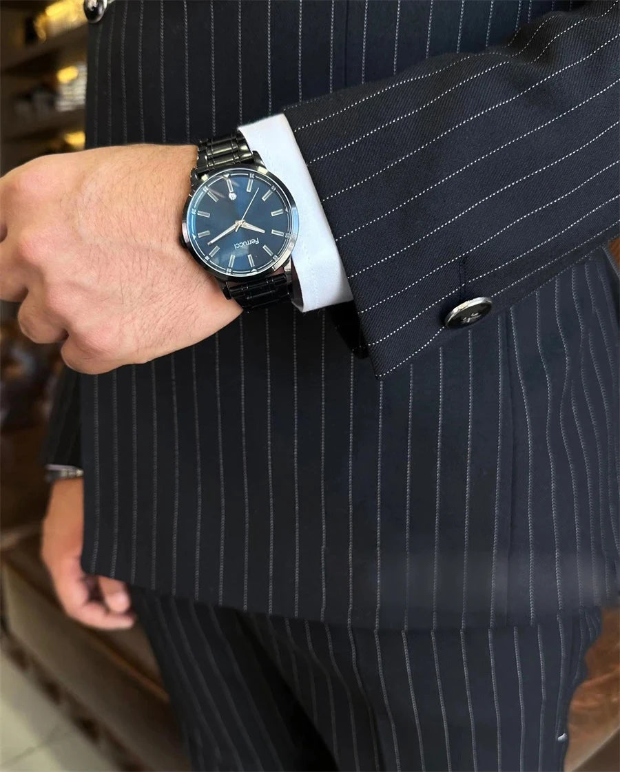 NoEnName_Null Men's Formal Suit – Acetate, Cashmere, Cotton Blend for All Seasons