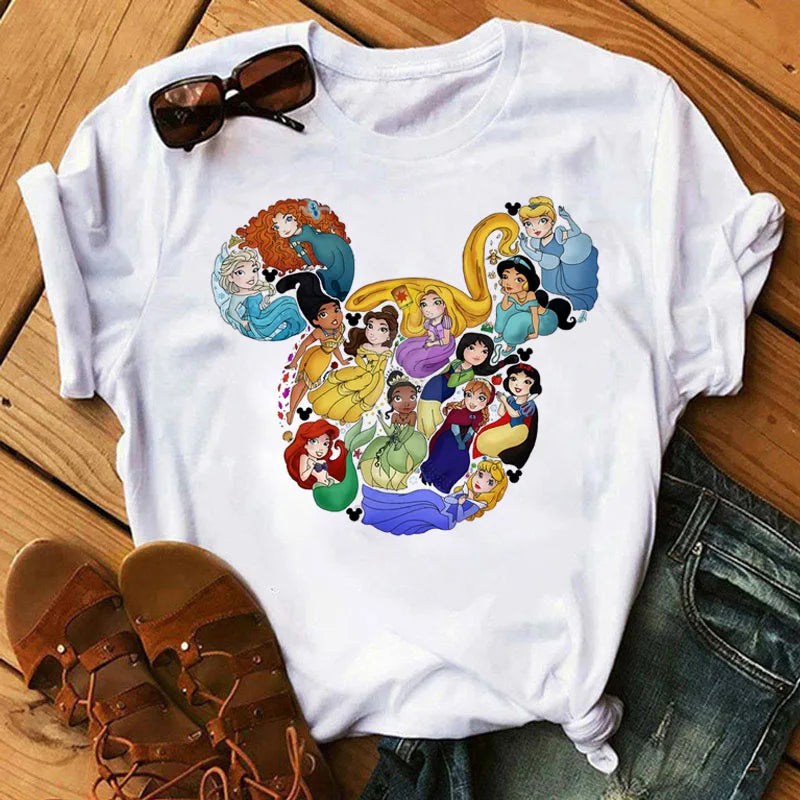 Disney Women's Junior Casual Cartoon Fairy Tale Print Tee – Summer Collection