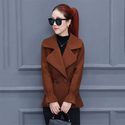 XLMJDZGS Women's Slim Fit Woolen Coat – Casual Autumn & Winter Outerwear with Turn-Down Collar