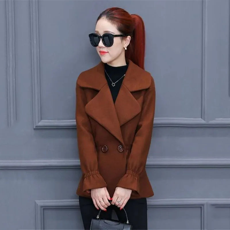 Elegant winter 100% wool Tops Female  coat for Autumn Winter Casual Short Jacket Double-Breasted Outerwear