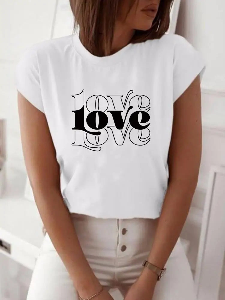 NoEnName_Null Women’s Cartoon Print Casual T-Shirt – Short Sleeve O-Neck Summer Top