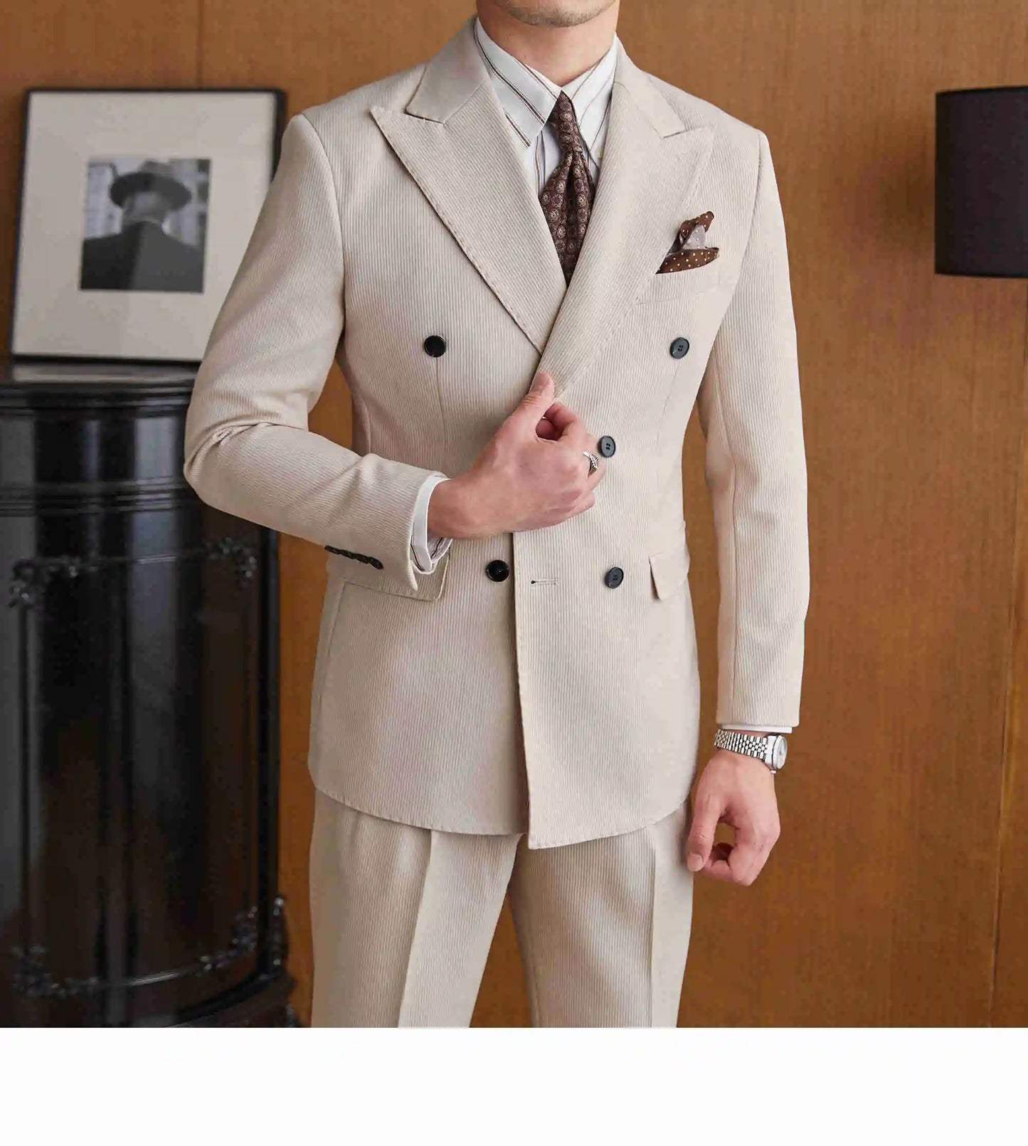 High Quality Double Breasted Suit 2 Pieces designed for Wedding, as well as for Business Formal Casual  Office.