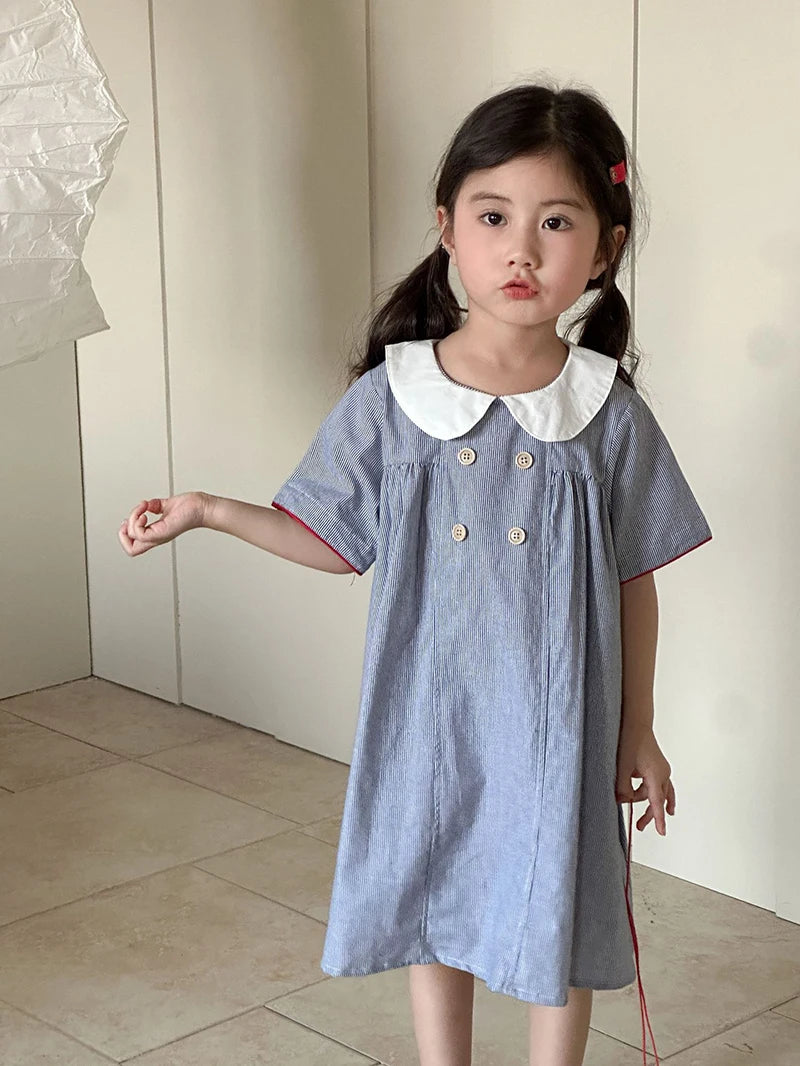 MILANCEL Unisex Summer Cotton Clothing Set for Kids (Ages 4–6) – Striped Short Sleeve Shirt and Shorts