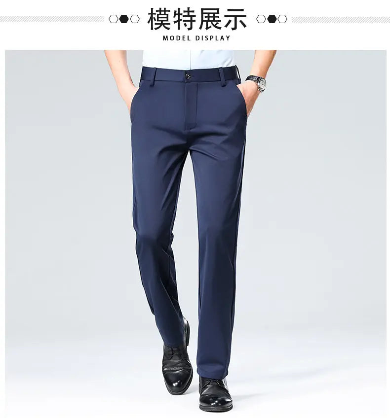 Men's Stretchy Casual Business Pants Spring Summer Breathable Full Length Home Work Trousers