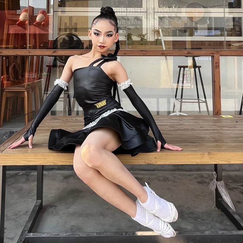 Girls' Latin Dance Dress – Lightweight Polyester Performance Wear for Practice &amp; Competition