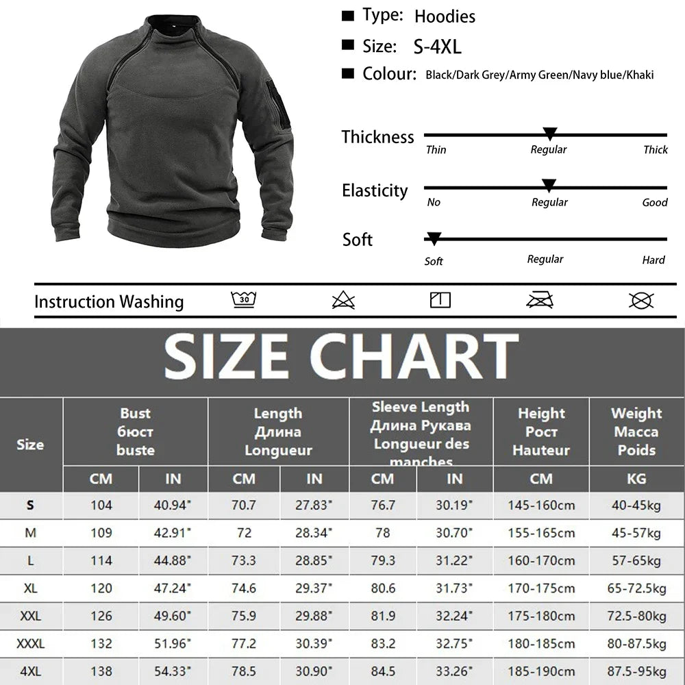 Outdoor Men's TacticalFleece Jacket Warm Zippers Pullover Men Windproof Coat