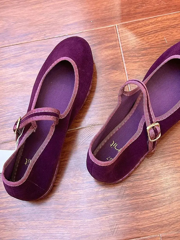 IEKROPOT Women's Mary Janes Flats with Buckle Strap - Casual Canvas Shoes