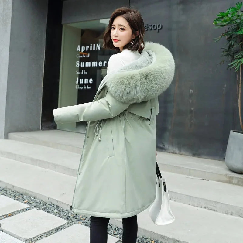 Winter Jacket 2023 New Women's Clothes Long Coat Wool Liner Hooded Jacket Fur Collar Thick Warm Snow Wear