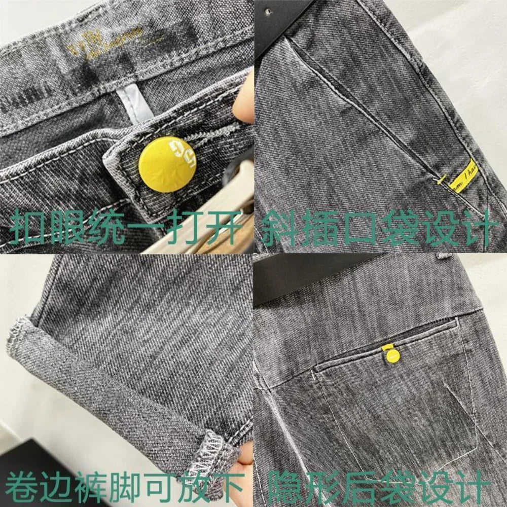 Fashionable Summer Autumn Luxury Cotton Trousers for Men Slim Solid Jeans with Stretch Classic Casual and Formal Wear Grey Jeans