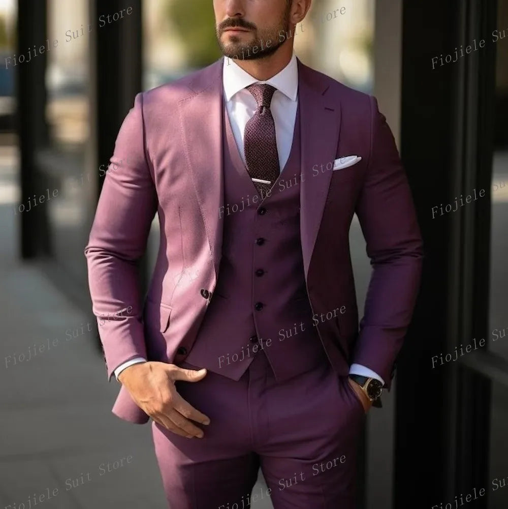 Fiojiele Men's Formal Wedding Suit - Cotton-Polyester Blend, Single Breasted, Four-Season Comfort