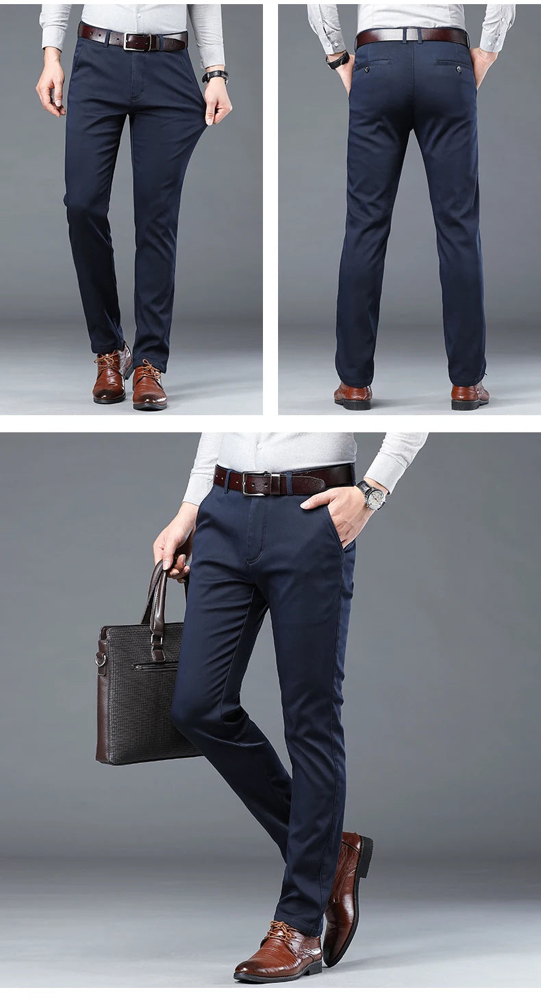 HIQOR Winter Fleece Men's Casual Pants Stretch Solid Business Straight Trousers ideally for Office .