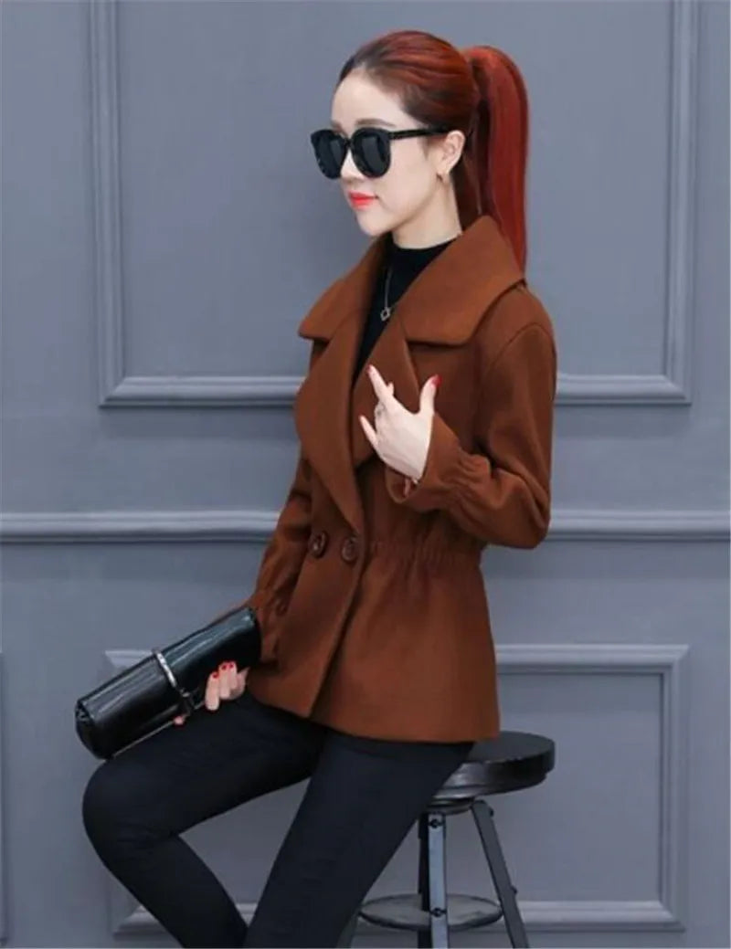 Elegant winter 100% wool Tops Female  coat for Autumn Winter Casual Short Jacket Double-Breasted Outerwear