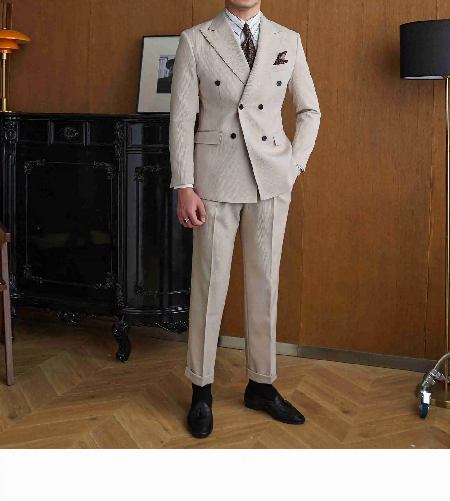 High Quality Double Breasted Suit 2 Pieces designed for Wedding, as well as for Business Formal Casual  Office.