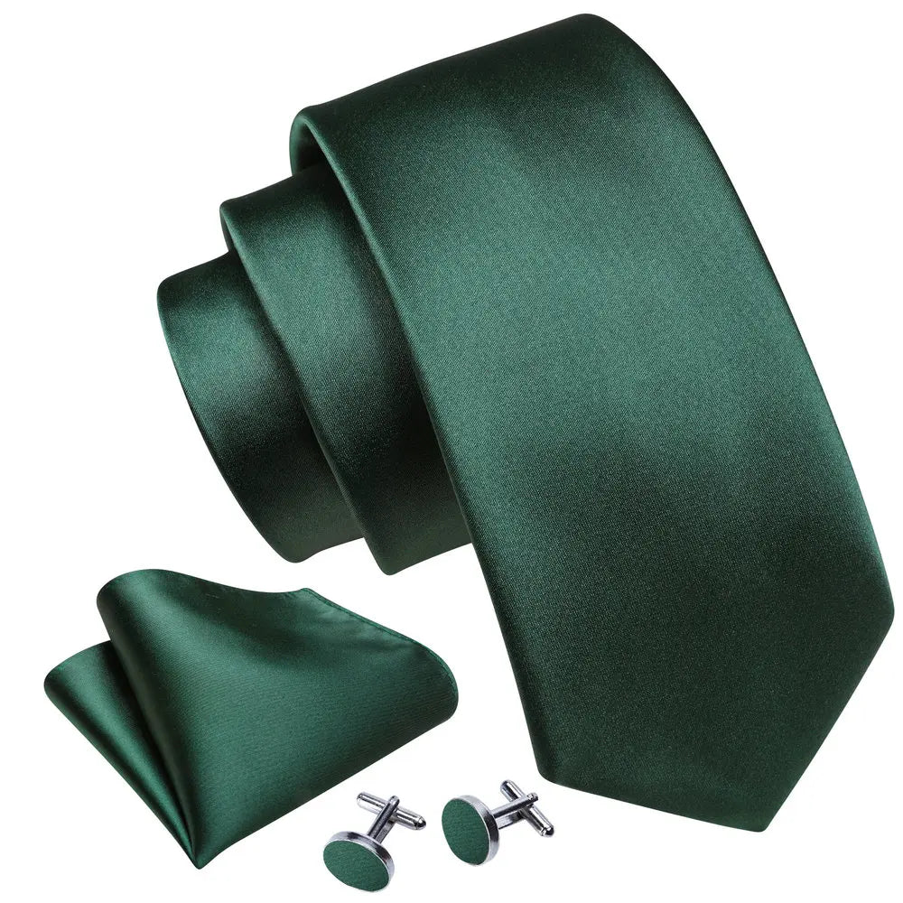 Olive Green Men Tie Silk Solid Pocket Square Cufflinks Sets Elegant Woven Necktie For Male Groom Wedding Party Barry.Wang 5261