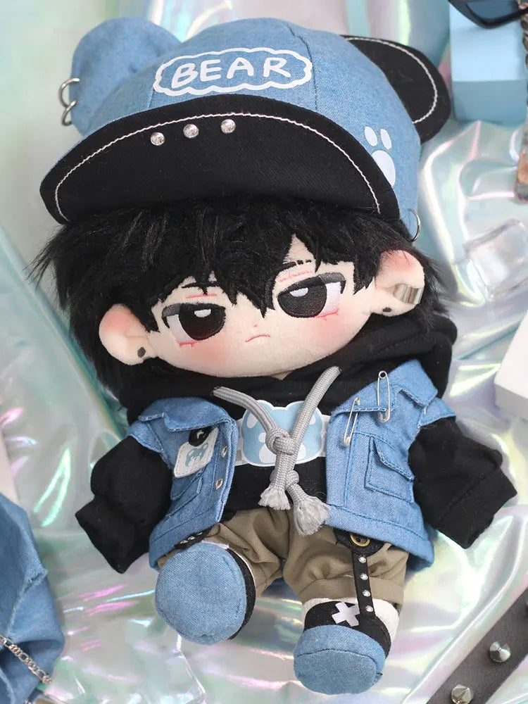 20cm Trendy Boy Pure Cotton Plush Doll Street Dance Youth Cosplay Hoodie Denim Jacket