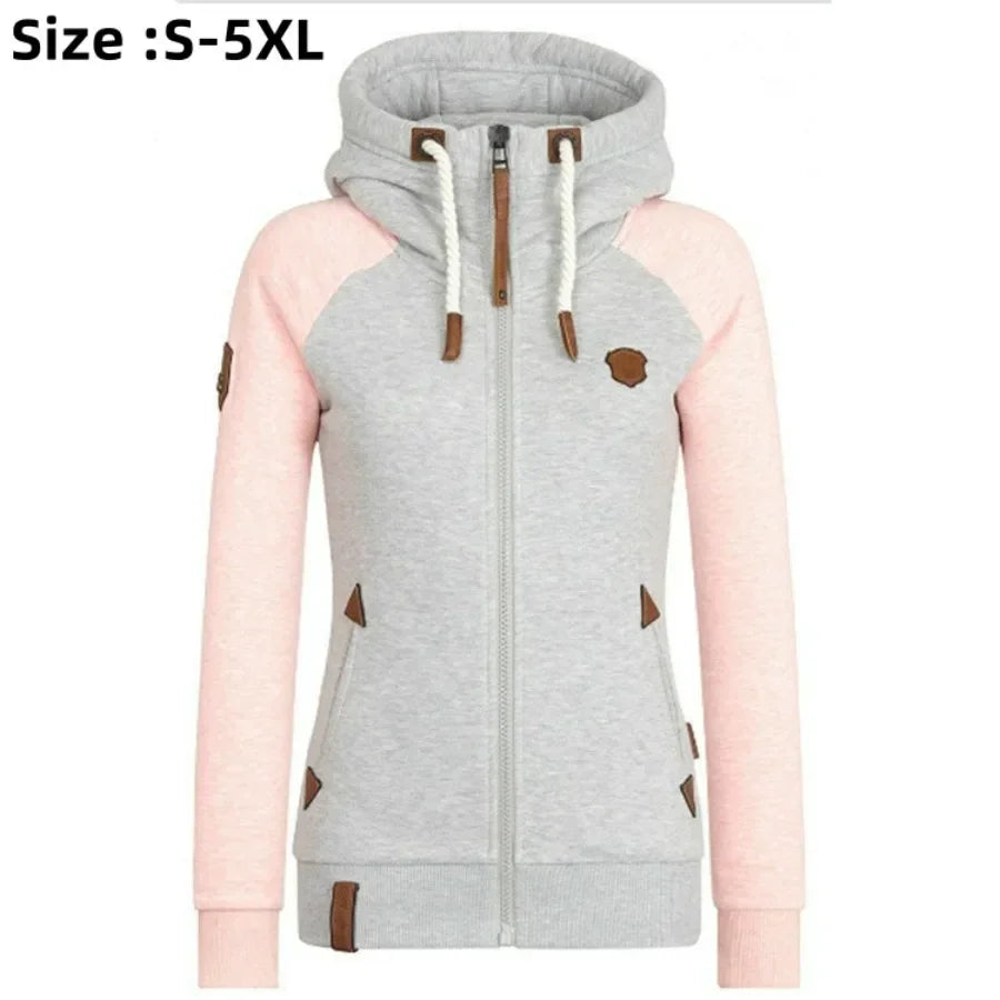 New 2024 Women's Casual Hoodies Jacket Zipper Mixed Colours Ladies' Coats