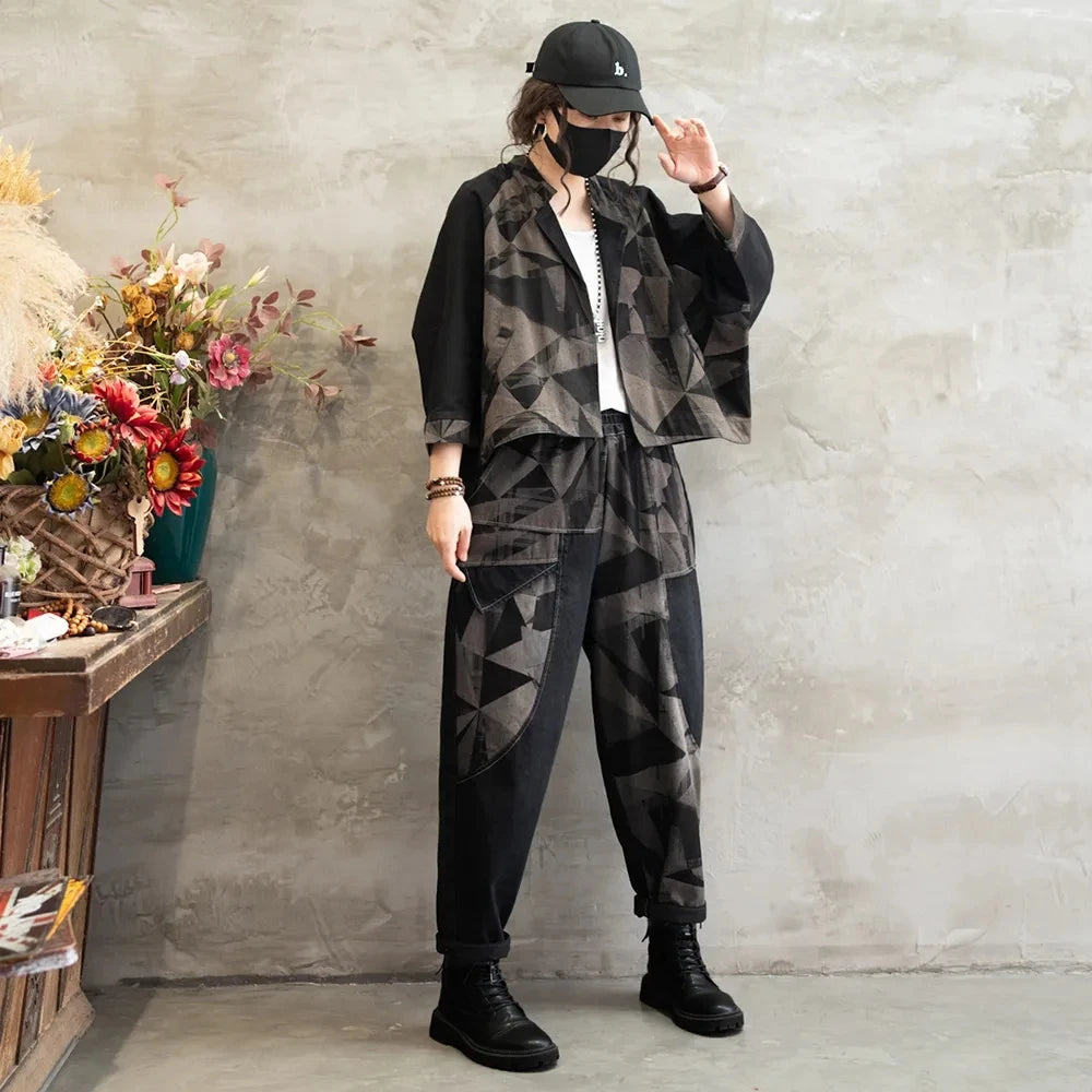 Stylish Denim Jacket Suit for Office Ladies