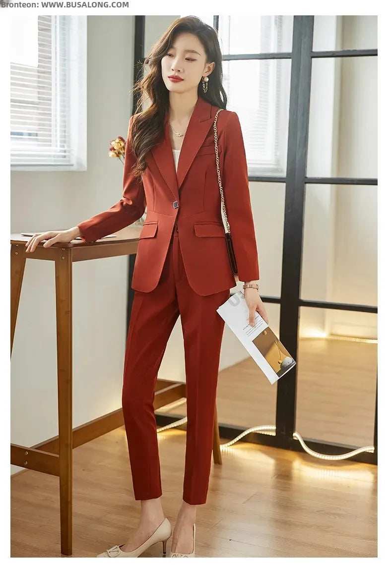 Busalong Autumn/Winter Women's Long Sleeve Professional Western-style Elegant Trousers for Interview Sales Workwear