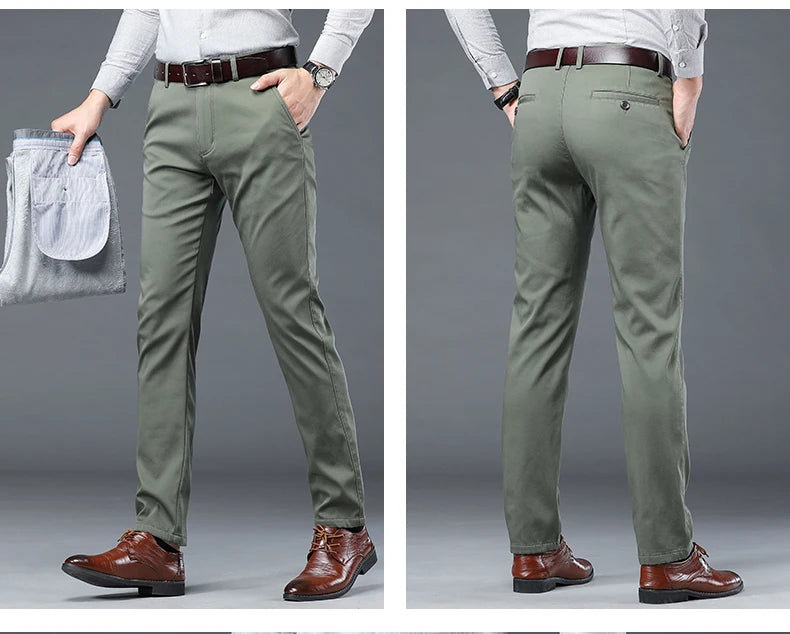 HIQOR Winter Fleece Men's Casual Pants Stretch Solid Business Straight Trousers ideally for Office .