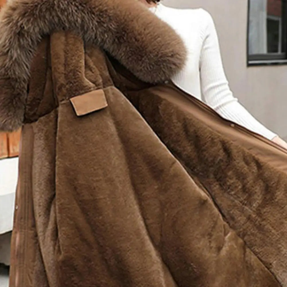 Women Coat Hooded Winter Jacket with Faux Fur Collar Warm Fashion Jacket Zipper Closure Coat for Autumn Winter