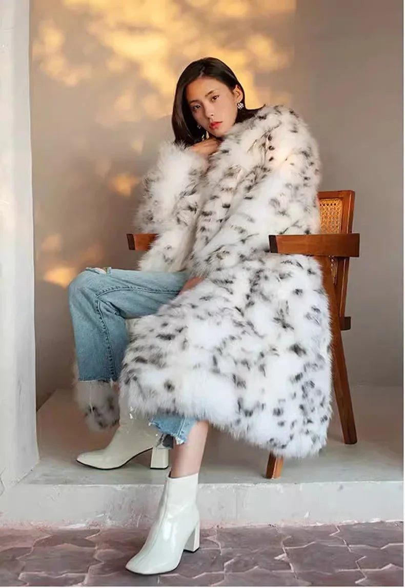 PRINTKAOIR Women's Winter Fox and Mink Fur Coat