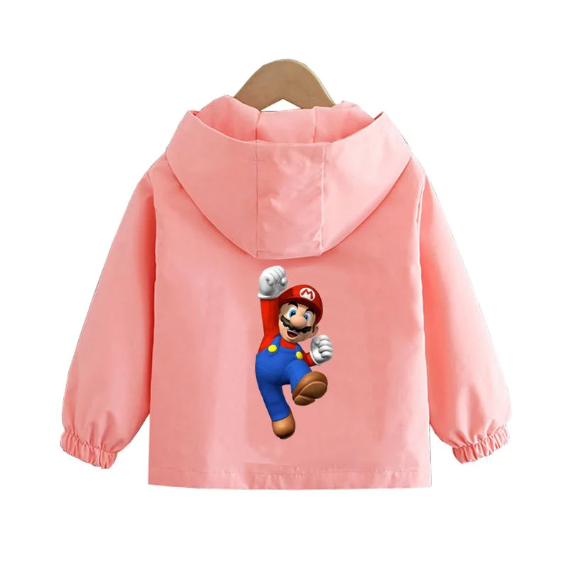 Spring Boys and Girls Cartoon Super Mario Zipper Hoodies Jacket for 1-10 Years