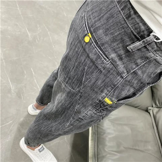 Fashionable Summer Autumn Luxury Cotton Trousers for Men Slim Solid Jeans with Stretch Classic Casual and Formal Wear Grey Jeans