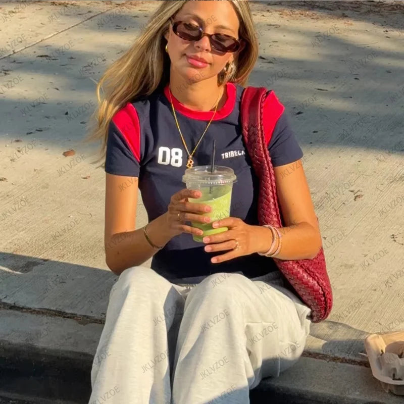 Sporty Letter Print Tee for Junior Girls – Short Sleeve O-Neck Top by JKLVZOE