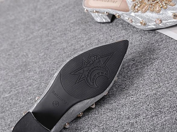 Mules Shoes Women Sandals Ladies Elegant Rhinestone Designer Mirror Luxury Party Slipper Summer New 2024 Slippers Fashion Roman