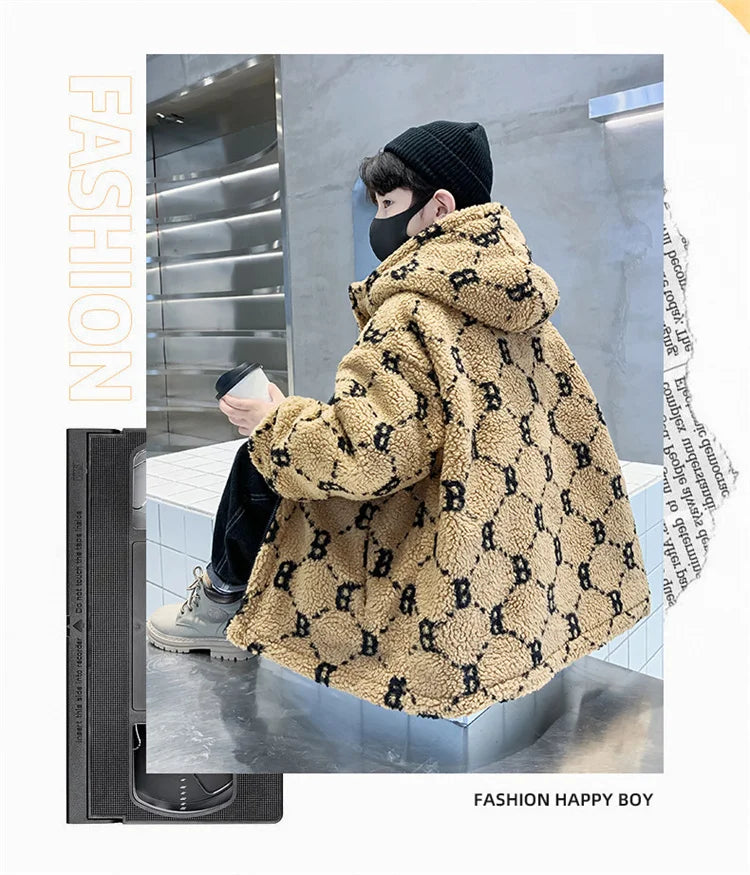 Teenage Warm Wool Jacket Zip Up Hoodie Blends Outerwear