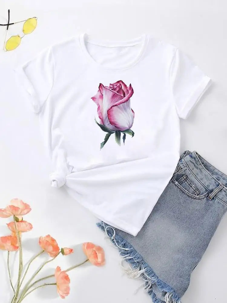 NoEnName_Null Women's Cartoon Print Casual O-Neck T-shirt – Summer Top