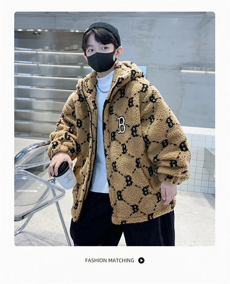 Teenage Warm Wool Jacket Zip Up Hoodie Blends Outerwear