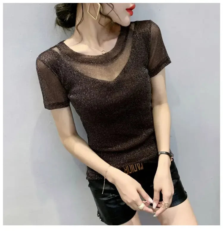 NoEnName_Null Women's Casual O-Neck Summer Tee – Solid Color, Slight Stretch, Short Sleeves