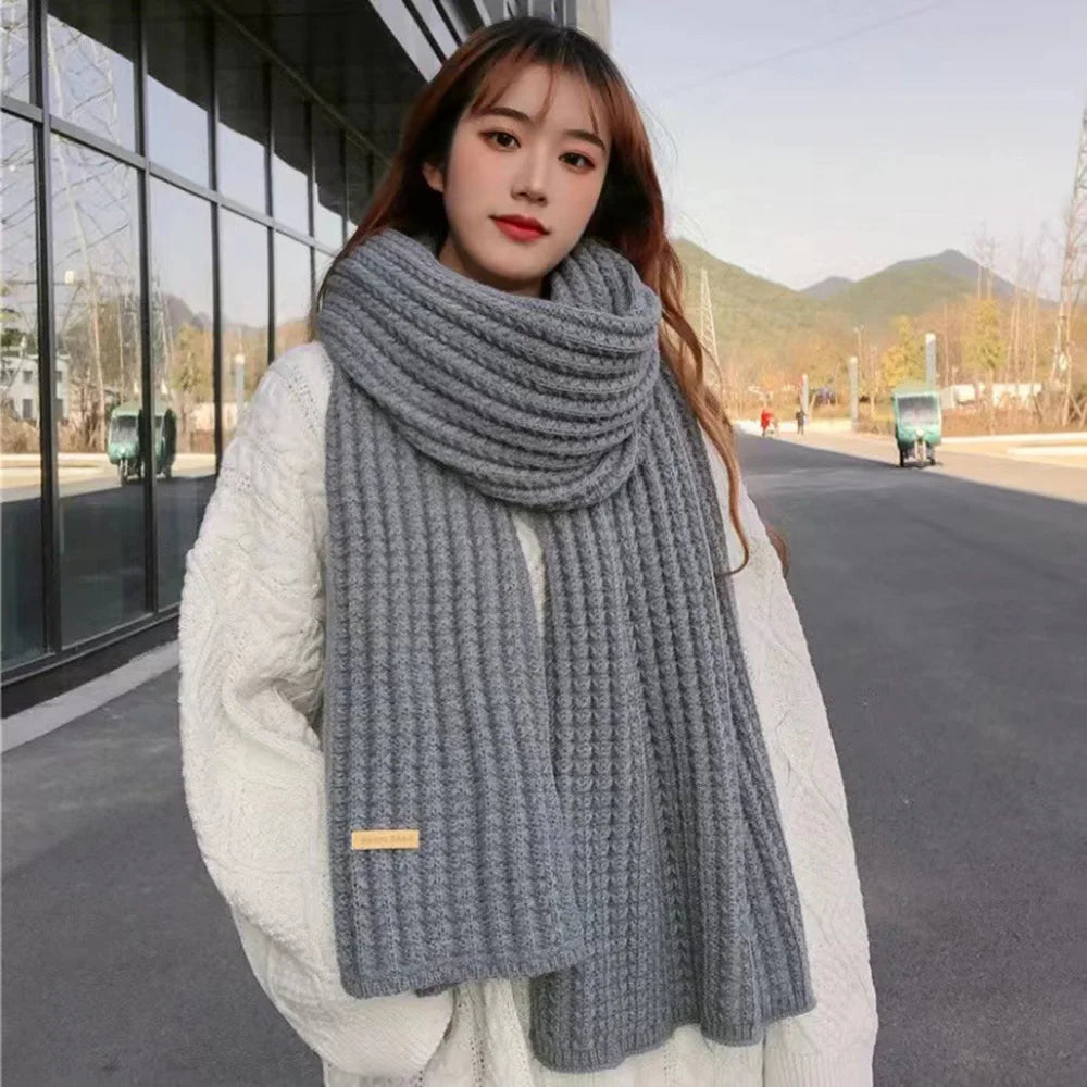 Women winter Thicken warmer soft Cashmere Scarves Pashmina Shawls Wraps Female Pure Color Knitted Long Scarf.