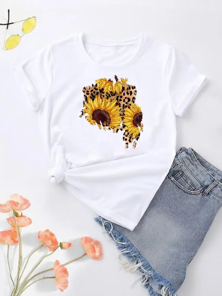 NoEnName_Null Women's Cartoon Print Casual O-Neck T-shirt – Summer Top