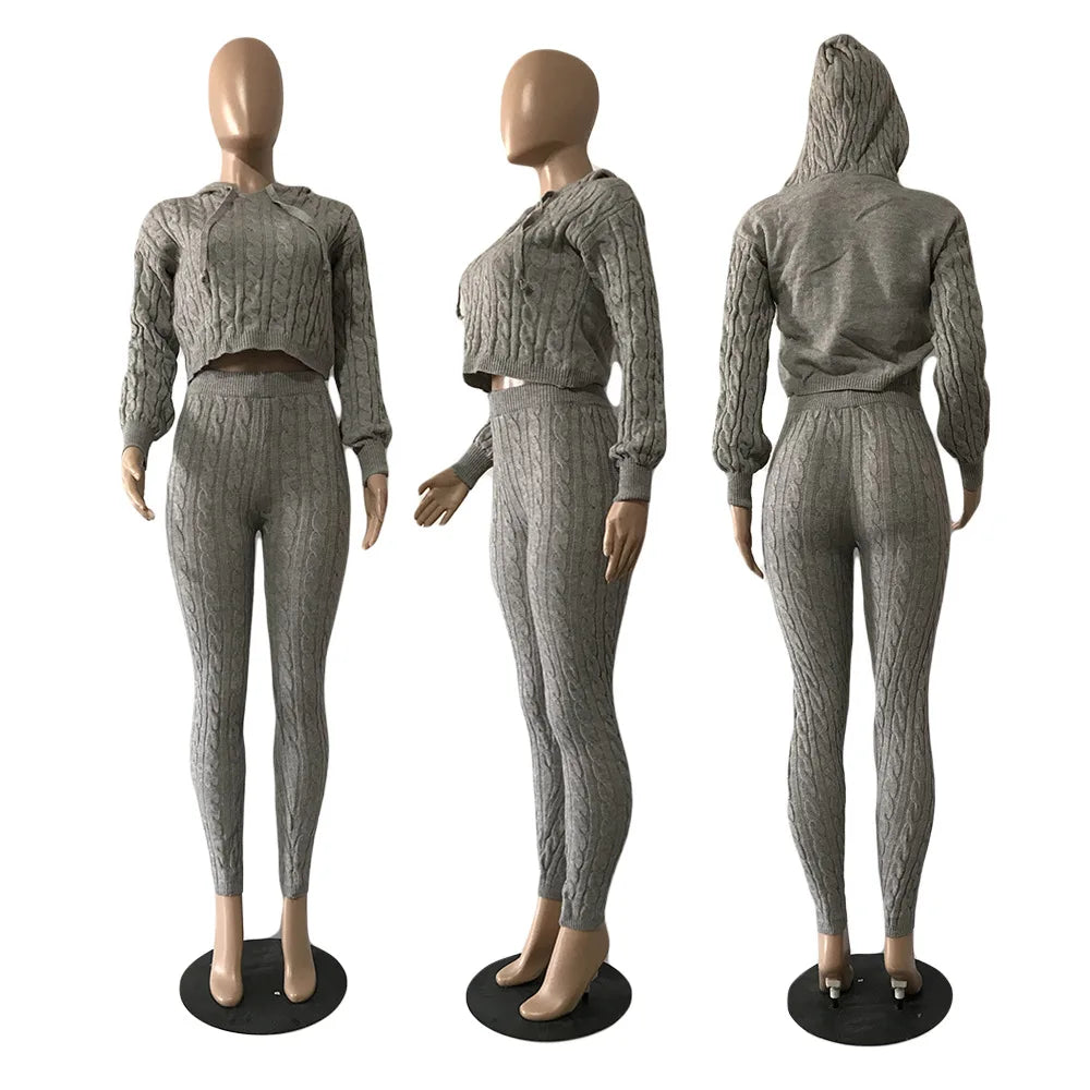 Fall Winter Women Skinny Hoodies and Pant Casual Two Piece Outfits