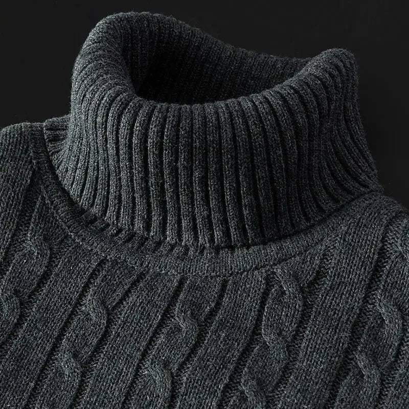 Men's Fleece-Lined Thickened Warm Soft Polo/Turtle Neck Sweater New Knitted Top Winter Jumper